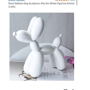 Aduzoe White Resin Balloon Dog Sculpture Mini 4in Modern Pop Art Animal Figurine